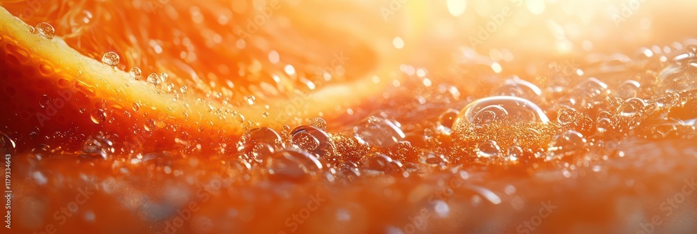 Refreshing Orange Slice in Sparkling Water: A Close-Up Macro Photography Refreshing Orange Slice in Sparkling Water: A Close-Up Macro Photography