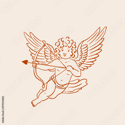 Vintage Cherub with Bow and Arrow Vector