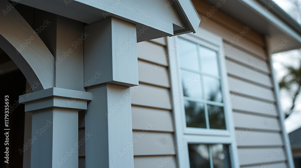 Fototapeta premium House Exterior Detail: Siding, Column, and Window