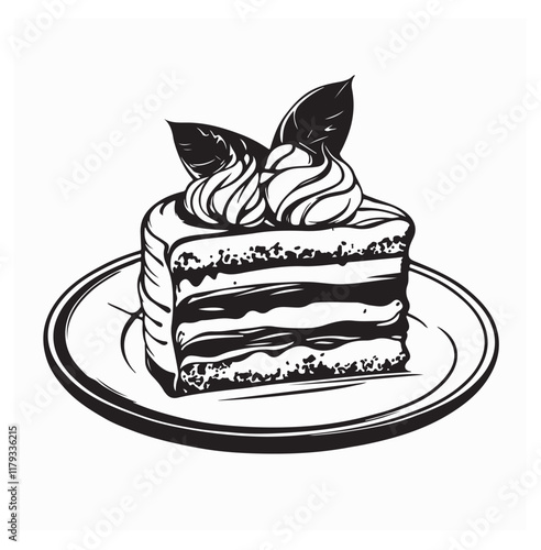 Tiramisu image vector. Illustration Tiramisu On Plate image vector isolated on white background.