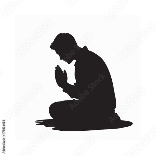 Man praying silhouette Hands folded for prayer Vector illustration