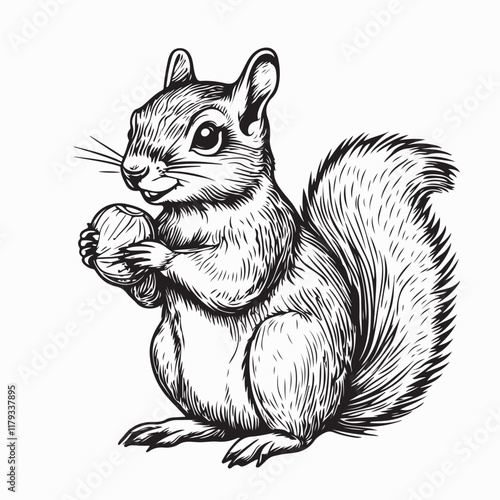 Squirrel Eating Peanut image vector. Squirrel with nut image vector isolated on white background.