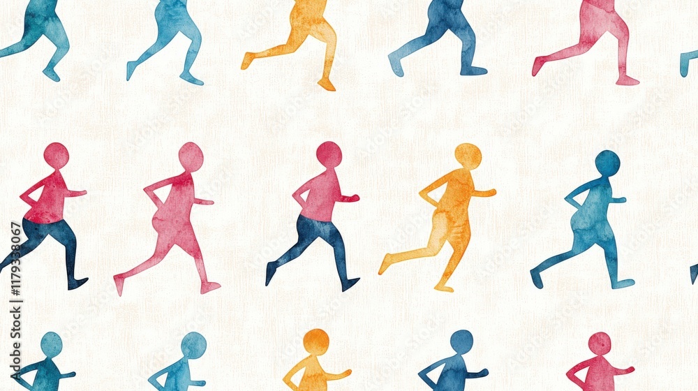 Vibrant Watercolor Silhouettes of People Running in Multiple Colors on a Soft Background Vibrant Watercolor Silhouettes of People Running in Multiple Colors on a Soft Background