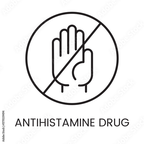 An icon of a hand crossed out inside a circle in vector, symbolizing allergen avoidance, with an editable stroke