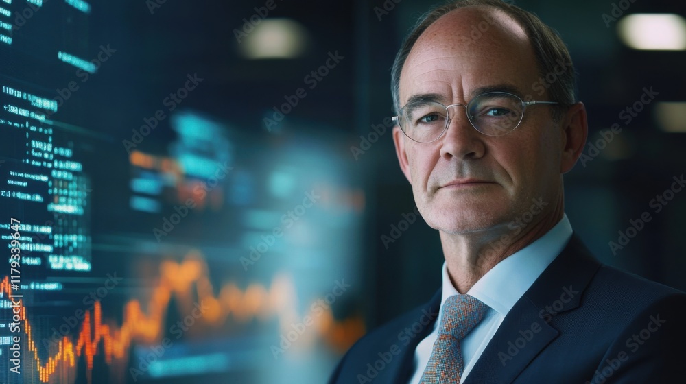Serious Businessman Stock Market Data Analytics Financial Graphs Serious Businessman Stock Market Data Analytics Financial Graphs