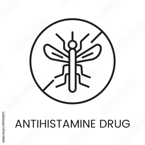 An icon of a crossed mosquito in a circle in vector, symbolizing protection against insect allergies, with an editable stroke