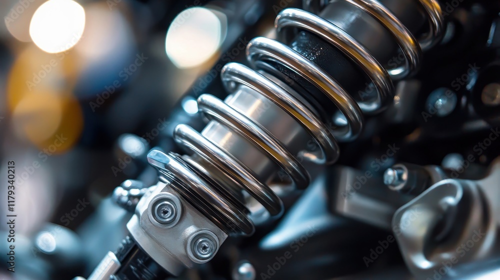 Close-Up of Motorcycle Suspension Spring Component Close-Up of Motorcycle Suspension Spring Component