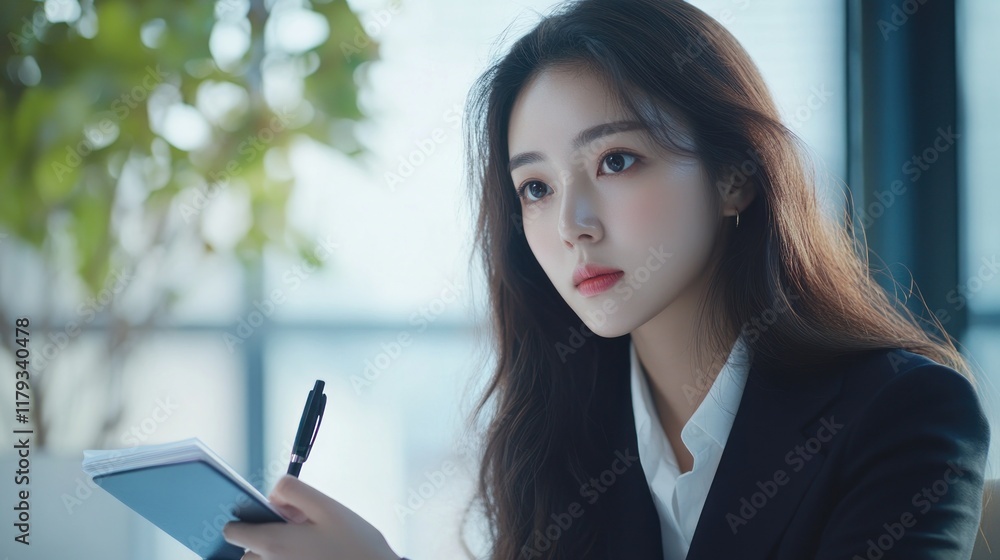 Young Asian businesswoman taking notes in modern office. Young Asian businesswoman taking notes in modern office.