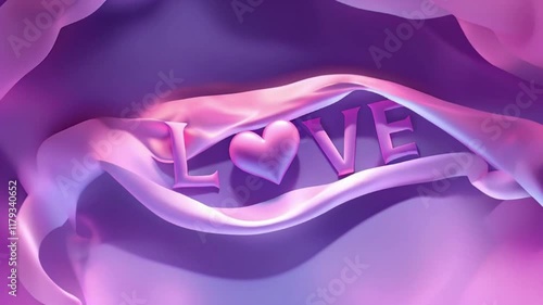  LOVE text on lilac silk background, Valentine's Day slow moving video