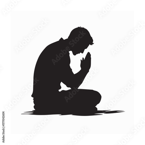 Man praying silhouette Hands folded for prayer Vector illustration
