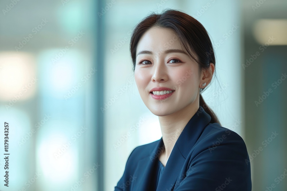 Smiling Asian businesswoman in a modern office. Smiling Asian businesswoman in a modern office.
