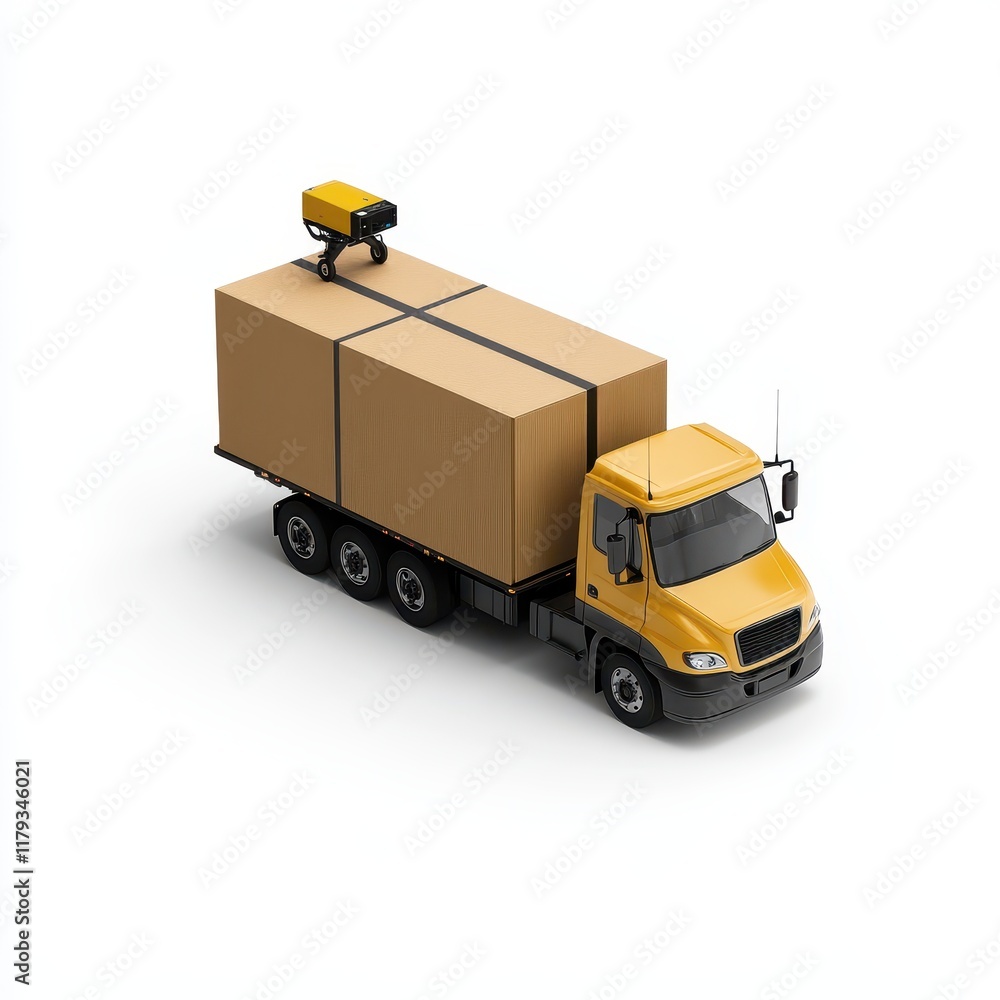Yellow Delivery Truck with Large Cargo Box Yellow Delivery Truck with Large Cargo Box