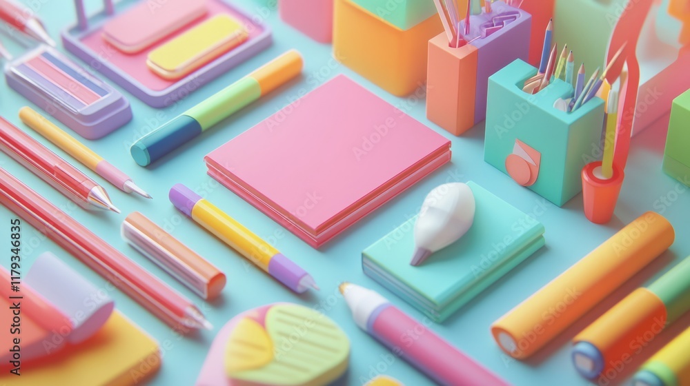 Work place of a creative person with a variety of colorful stationery objects Work place of a creative person with a variety of colorful stationery objects