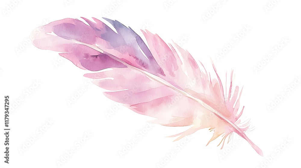 A watercolor painting of a feather with a pink hue A watercolor painting of a feather with a pink hue