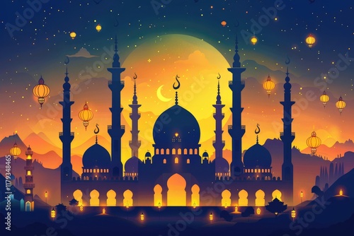 Wallpaper Mural Majestic Mosque Silhouette Underneath a Night Sky Torontodigital.ca