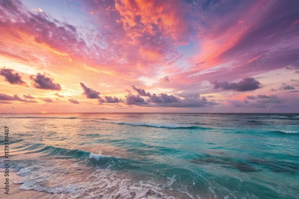 Serene Sunset over the Ocean A Vibrant Display of Pink and Orange Hues Serene Sunset over the Ocean A Vibrant Display of Pink and Orange Hues