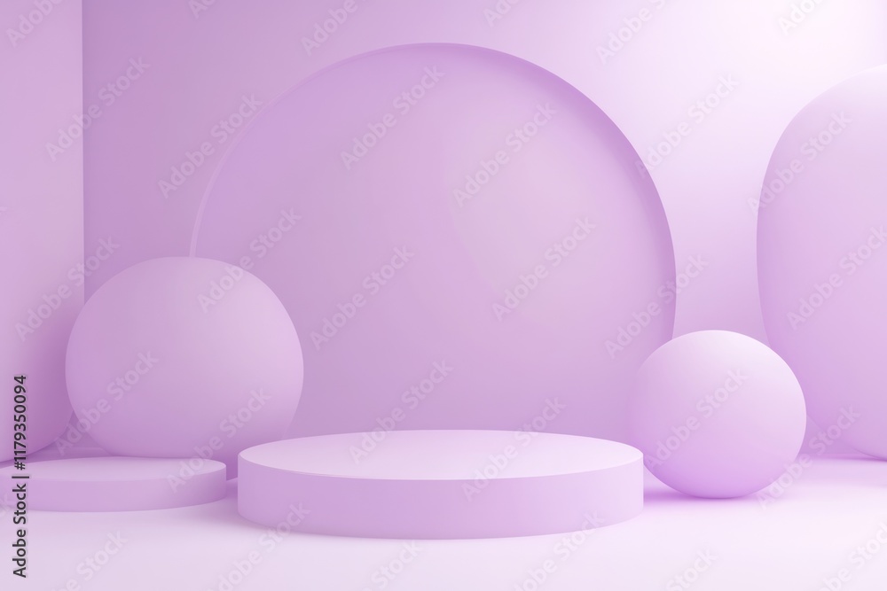 Fototapeta premium Pastel purple 3D geometric shapes background with podium.