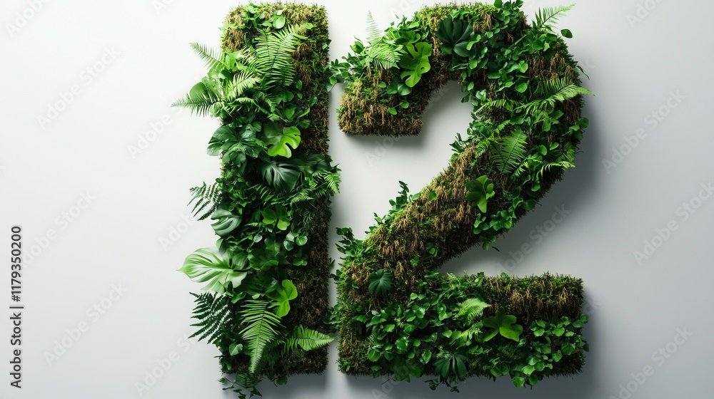 Number 12 made of green plants on white background. Number 12 made of green plants on white background.