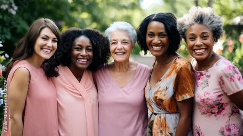 Women day. Happy women of all ages and race together, smiling and hugging each other. Diversity
