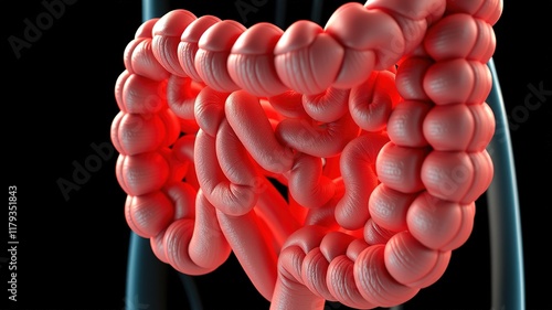 Human Colon Anatomy, 3D Medical Illustration, High Definition, Scientific Visualization photo