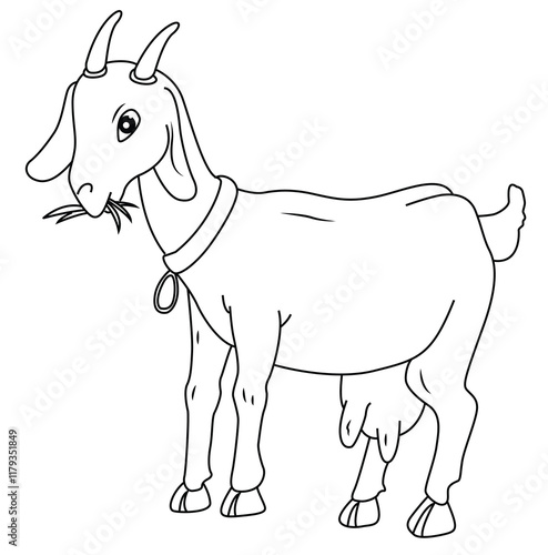 Cute cartoon hand drawn vector goat coloring page.