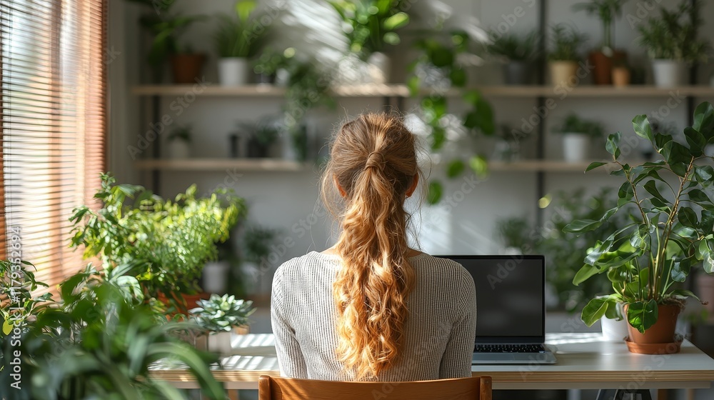 A clean office with a sleek laptop and a few decorative touches A clean office with a sleek laptop and a few decorative touches