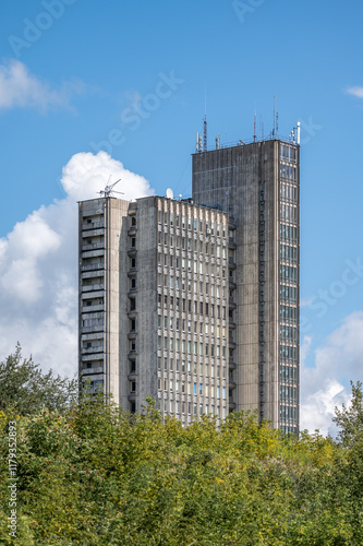 Old soviet union office building in the city		