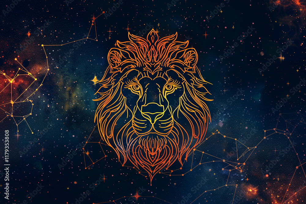 Astrological abstract composition with concept of Leo zodiac sign symbol, abstract vivid composition consists of fictional unreal fantastic vision on background Astrological abstract composition with concept of Leo zodiac sign symbol, abstract vivid composition consists of fictional unreal fantastic vision on background