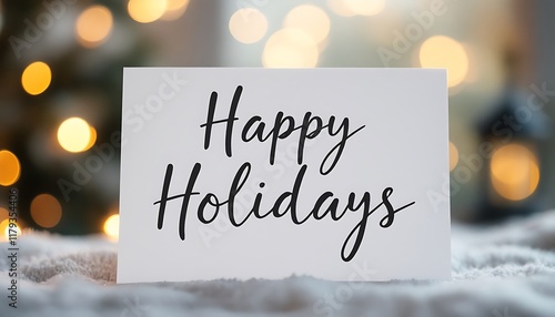 Warmest Wishes for Happy Holidays Season Greetings Card on Cozy Winter Background