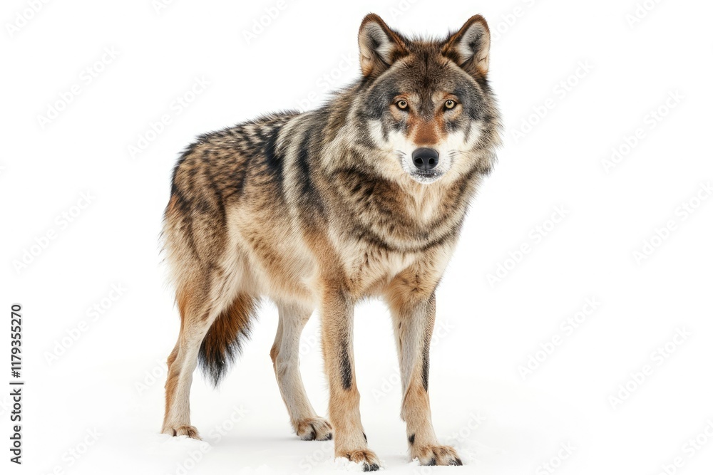 Clear Pixel Picture of Alert Grey Wolf Standing Isolated on White Clear Pixel Picture of Alert Grey Wolf Standing Isolated on White