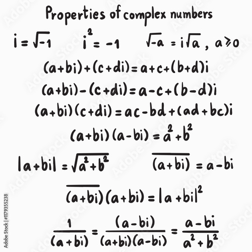 Properties of complex numbers algebraic handwriting illustrations