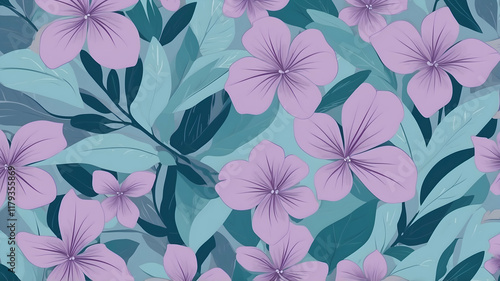 Wallpaper Mural Flower and plants background, minimalist patterns use for graphic design or wallpaper. using colors purple, blue, pink Torontodigital.ca