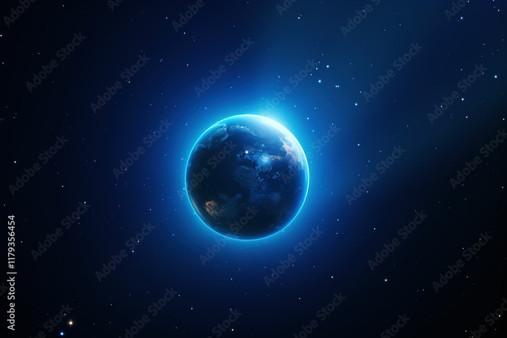 Naklejka premium Blue planet in the space wallpaper.