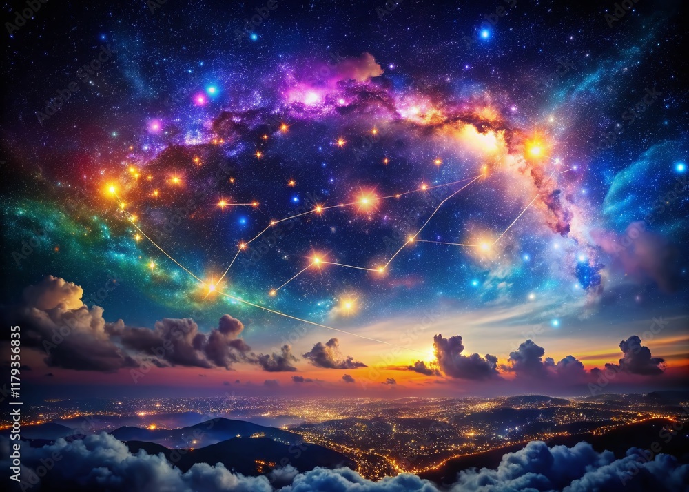 Naklejka premium Celestial Constellation: Gender-Fluid Star Patterns in Night Sky - Aerial Photography