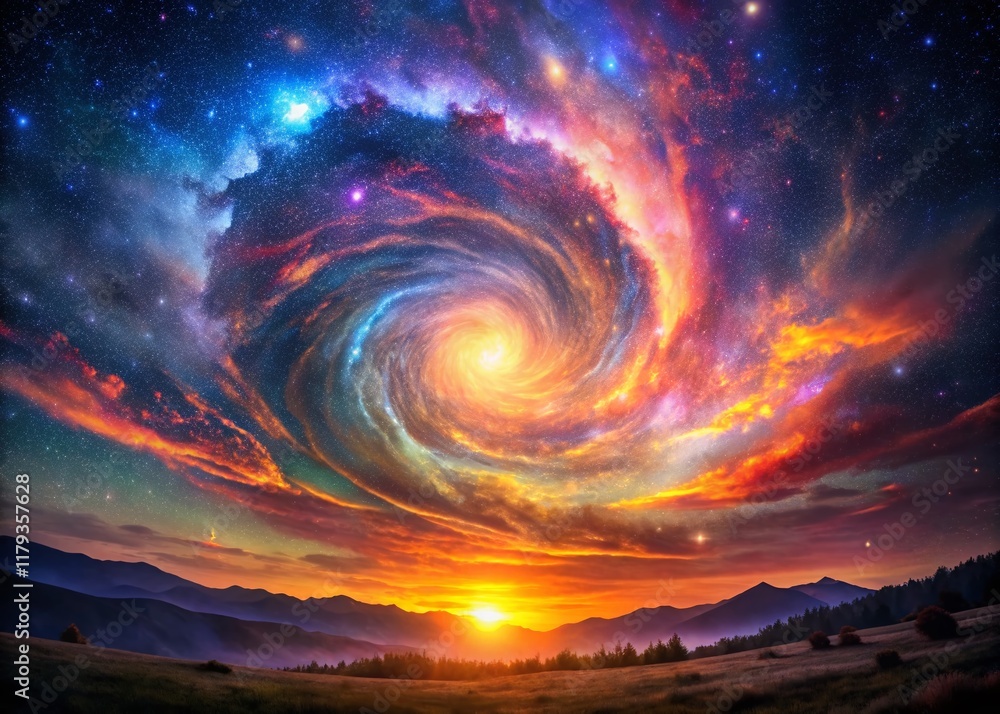 Fototapeta premium Celestial Vortex: Bright Light Swirling in Cosmic Landscape