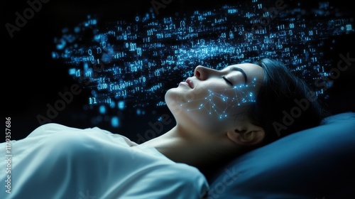 Woman Dreaming Digital Data Stream - AI & Technology