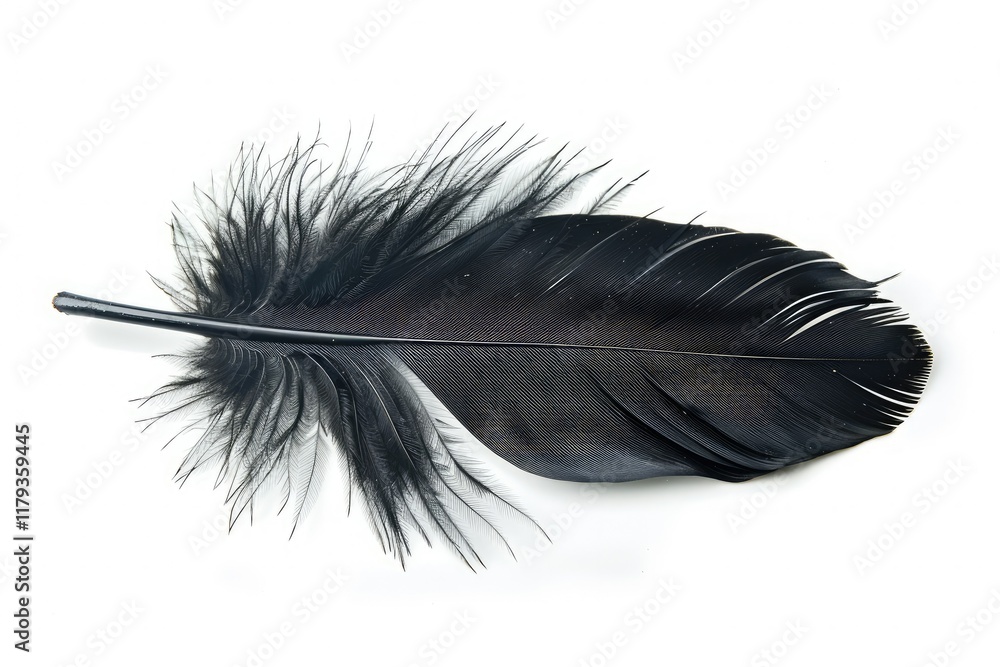 Sharp Picture of Black Goose Feather on a White Isolated Background Sharp Picture of Black Goose Feather on a White Isolated Background