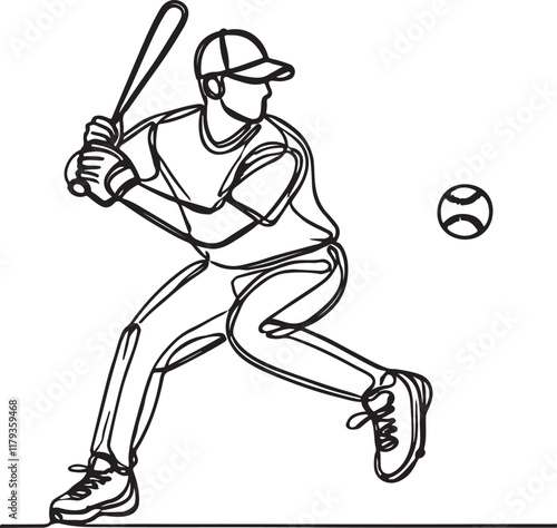 Baseball Line Drawing. Celebrating Skill, Focus, and Athleticism in Action