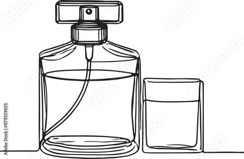Retro Glass Perfume Bottle Line Drawing - Vector Art Illustration