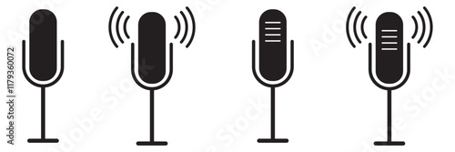 set of microphone icon, Karaoke mike icon, podcast icon illustration. Microphone vector icon set isolated on white background. podcast icon vector. Voice vector icon, Record. Microphone - recording