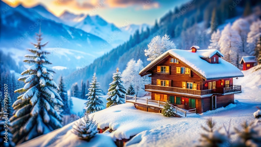 Charming Swiss Chalet Winter Wonderland: Tilt-Shift Snowy Alps Photography Charming Swiss Chalet Winter Wonderland: Tilt-Shift Snowy Alps Photography