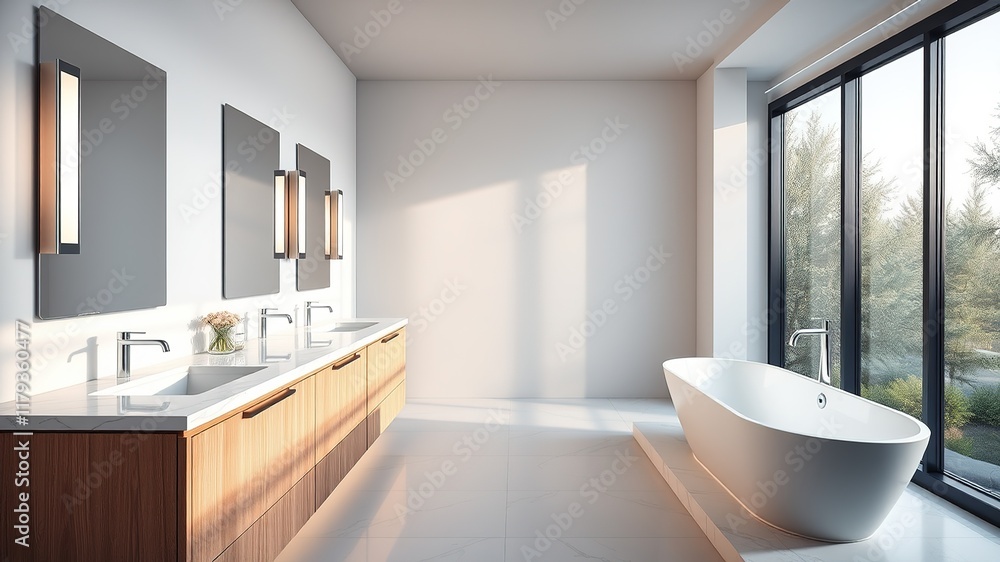 Fototapeta premium Modern Bathroom Design with Freestanding Tub and Double Vanity