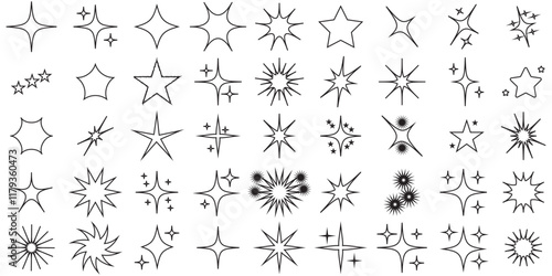 Retro futuristic sparkle icons collection. Set of star shapes. Abstract cool shine effect sign vector design. Templates for design, posters, projects, banners, logo, and business card. 