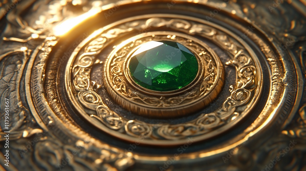 Emerald Gem in Gold Ornate Setting Emerald Gem in Gold Ornate Setting