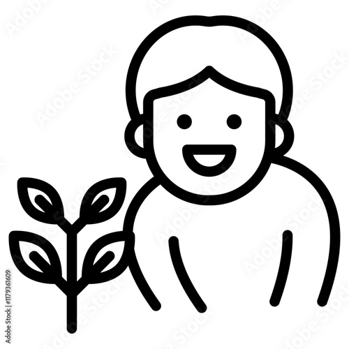 새싹을 응시하는 남자 아이콘
