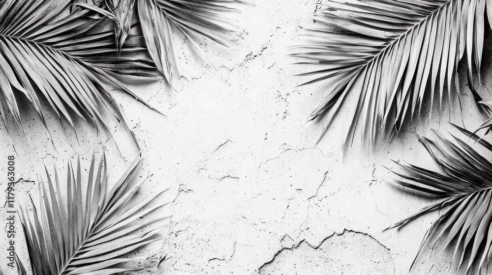 Obraz premium Monochromatic Palm Leaf Composition: A Study in Gray Tones