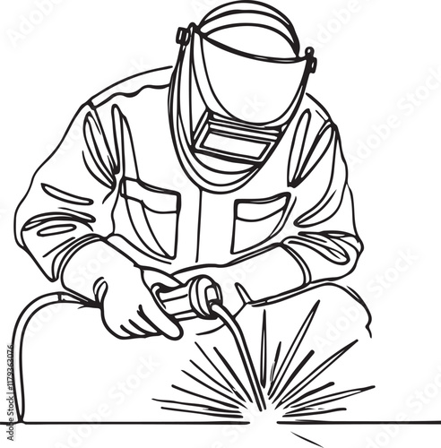 Wallpaper Mural Professional Welder at Work. Clean Line Art Vector Design Torontodigital.ca