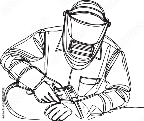 Professional Welder at Work. Clean Line Art Vector Design