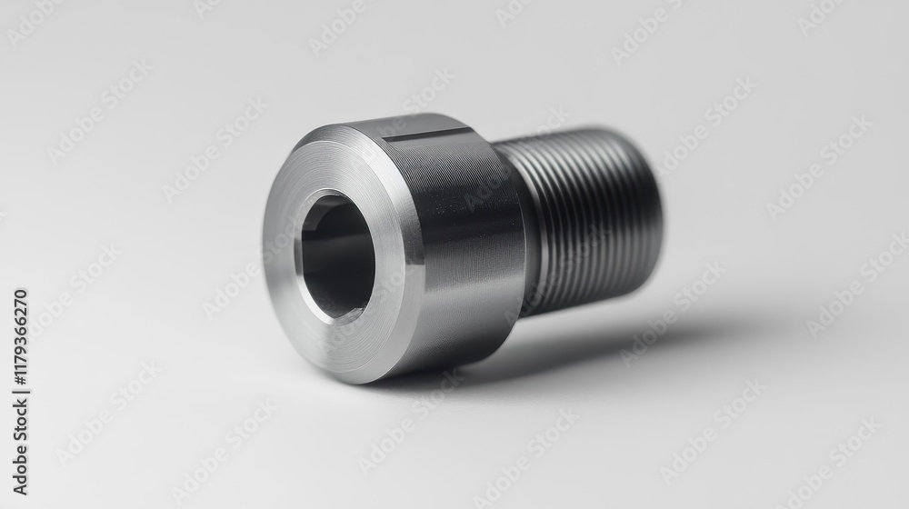 Close-Up of Precision Metal Part with Threaded Edge Close-Up of Precision Metal Part with Threaded Edge