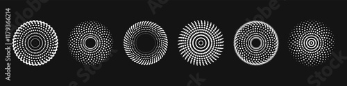 Dot radial pattern halftone, downloads circular dots progress motion, vector icons design elements.